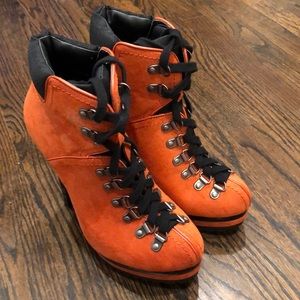 Orange suede booties